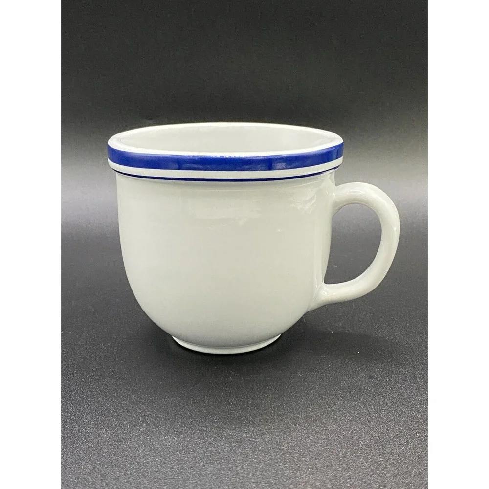 Coffee Mug Culinary Arts Cafeware Porcelain White With Blue Bands #20
